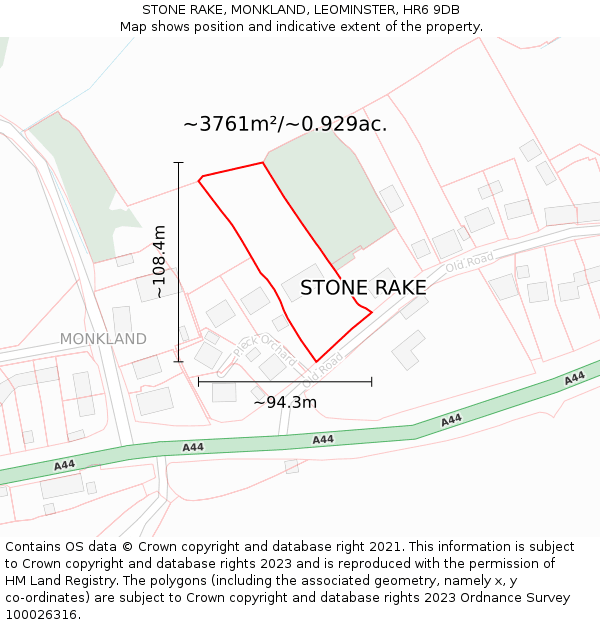 STONE RAKE, MONKLAND, LEOMINSTER, HR6 9DB: Plot and title map