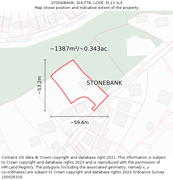 STONEBANK, SHUTTA, LOOE, PL13 1LX: Plot and title map