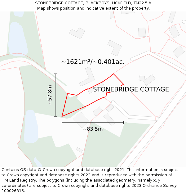 STONEBRIDGE COTTAGE, BLACKBOYS, UCKFIELD, TN22 5JA: Plot and title map