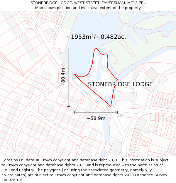 STONEBRIDGE LODGE, WEST STREET, FAVERSHAM, ME13 7RU: Plot and title map