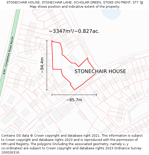 STONECHAIR HOUSE, STONECHAIR LANE, SCHOLAR GREEN, STOKE-ON-TRENT, ST7 3JJ: Plot and title map