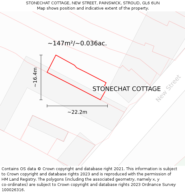 STONECHAT COTTAGE, NEW STREET, PAINSWICK, STROUD, GL6 6UN: Plot and title map