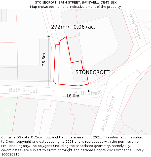 STONECROFT, BATH STREET, BAKEWELL, DE45 1BX: Plot and title map