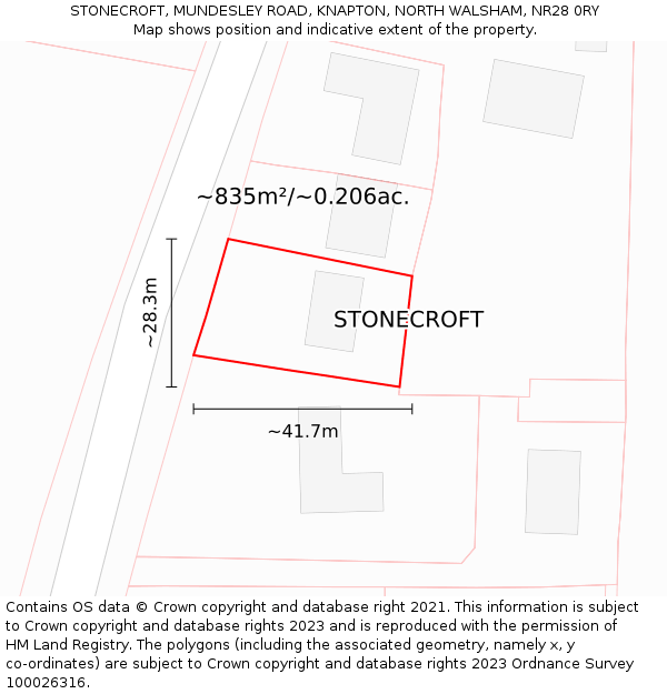 STONECROFT, MUNDESLEY ROAD, KNAPTON, NORTH WALSHAM, NR28 0RY: Plot and title map