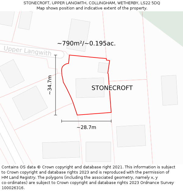 STONECROFT, UPPER LANGWITH, COLLINGHAM, WETHERBY, LS22 5DQ: Plot and title map