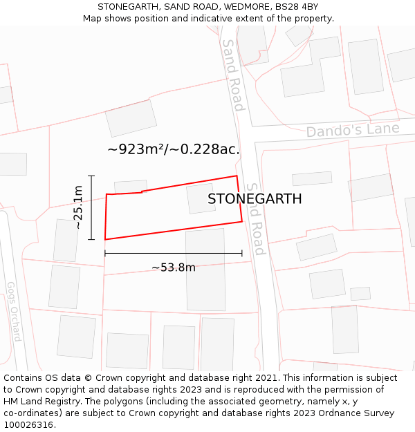 STONEGARTH, SAND ROAD, WEDMORE, BS28 4BY: Plot and title map