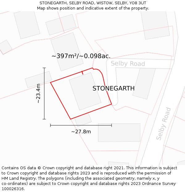 STONEGARTH, SELBY ROAD, WISTOW, SELBY, YO8 3UT: Plot and title map