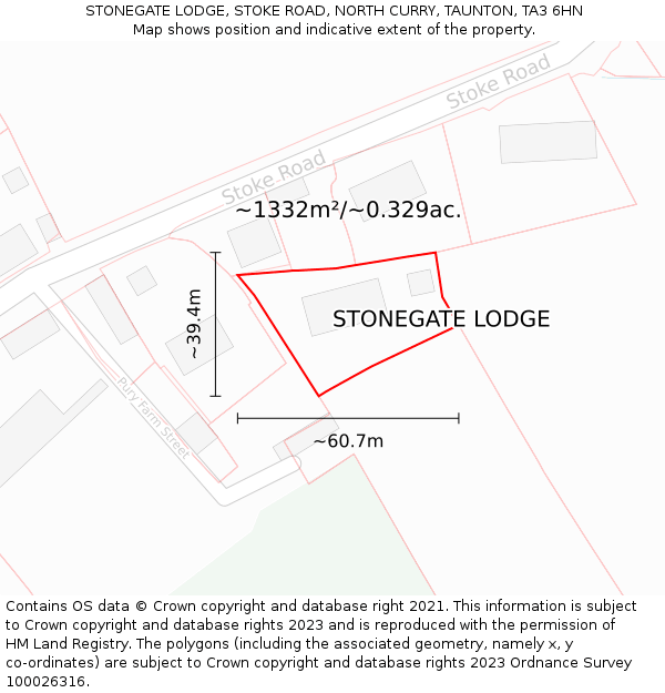 STONEGATE LODGE, STOKE ROAD, NORTH CURRY, TAUNTON, TA3 6HN: Plot and title map