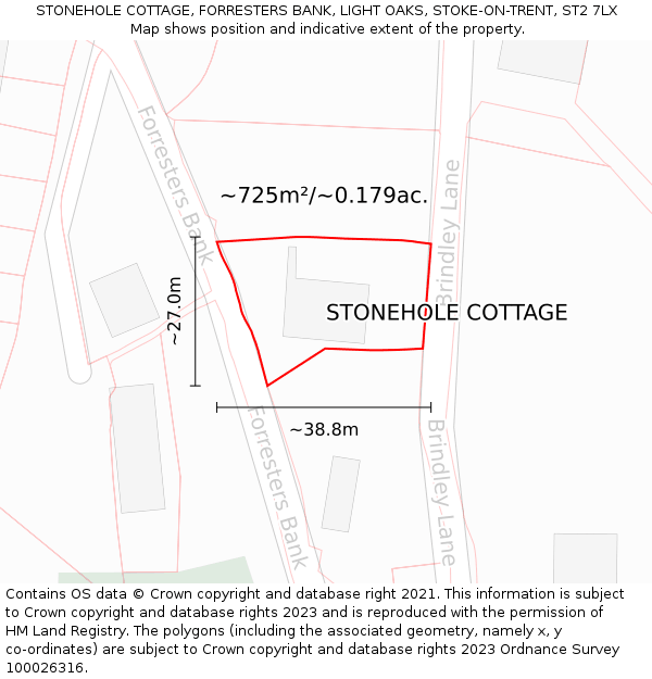 STONEHOLE COTTAGE, FORRESTERS BANK, LIGHT OAKS, STOKE-ON-TRENT, ST2 7LX: Plot and title map