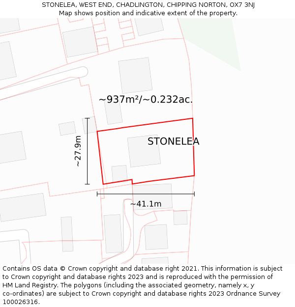 STONELEA, WEST END, CHADLINGTON, CHIPPING NORTON, OX7 3NJ: Plot and title map