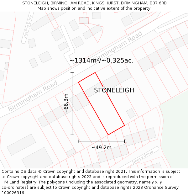 STONELEIGH, BIRMINGHAM ROAD, KINGSHURST, BIRMINGHAM, B37 6RB: Plot and title map