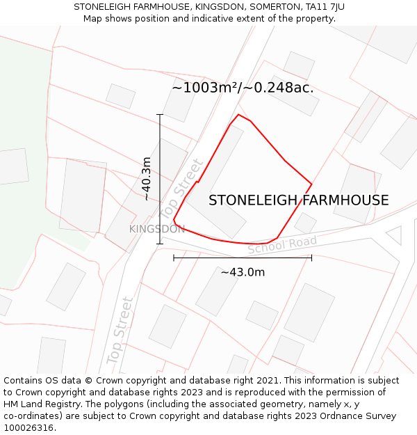 STONELEIGH FARMHOUSE, KINGSDON, SOMERTON, TA11 7JU: Plot and title map