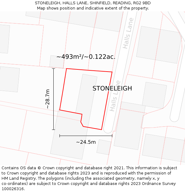 STONELEIGH, HALLS LANE, SHINFIELD, READING, RG2 9BD: Plot and title map