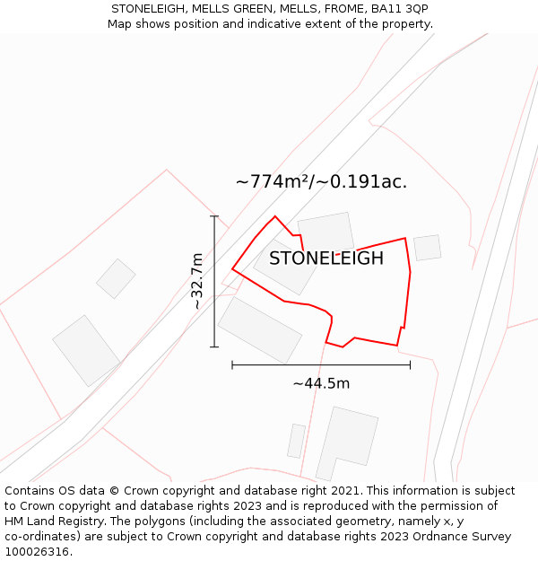 STONELEIGH, MELLS GREEN, MELLS, FROME, BA11 3QP: Plot and title map