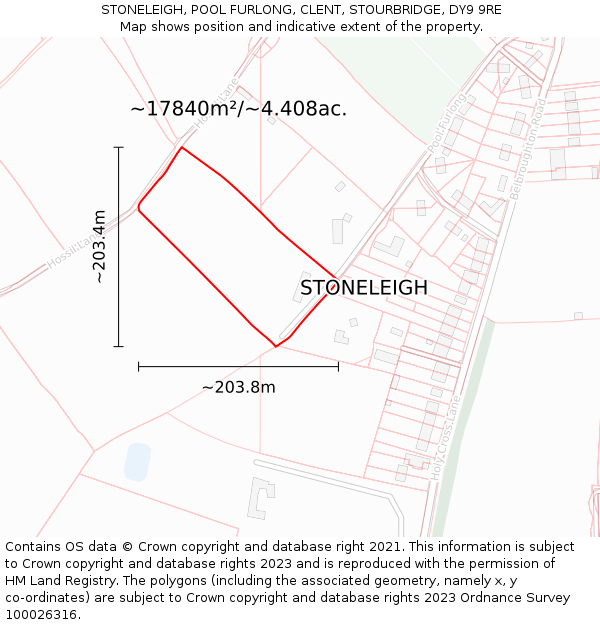 STONELEIGH, POOL FURLONG, CLENT, STOURBRIDGE, DY9 9RE: Plot and title map