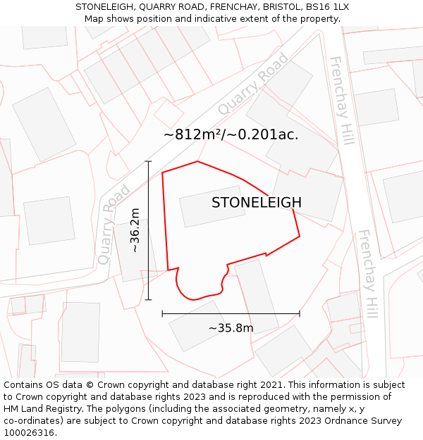 STONELEIGH, QUARRY ROAD, FRENCHAY, BRISTOL, BS16 1LX: Plot and title map