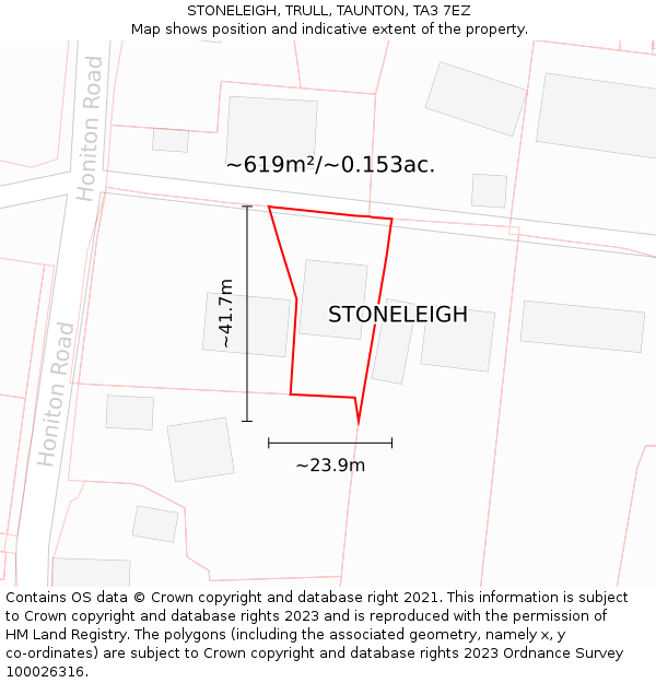 STONELEIGH, TRULL, TAUNTON, TA3 7EZ: Plot and title map