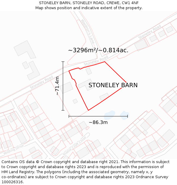 STONELEY BARN, STONELEY ROAD, CREWE, CW1 4NF: Plot and title map