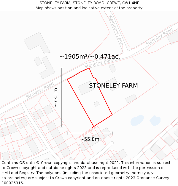 STONELEY FARM, STONELEY ROAD, CREWE, CW1 4NF: Plot and title map