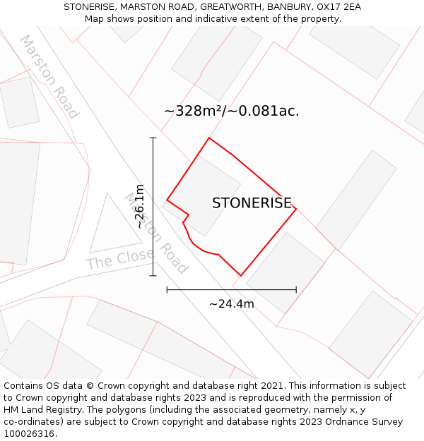 STONERISE, MARSTON ROAD, GREATWORTH, BANBURY, OX17 2EA: Plot and title map