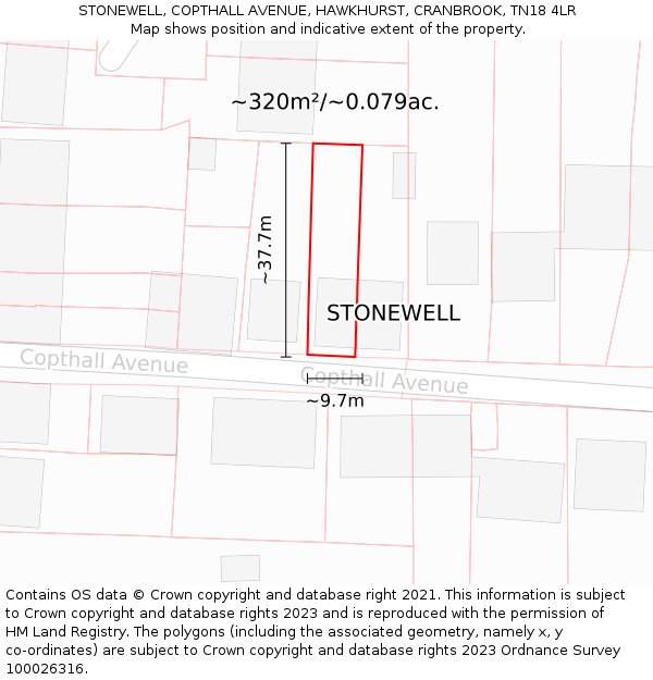 STONEWELL, COPTHALL AVENUE, HAWKHURST, CRANBROOK, TN18 4LR: Plot and title map