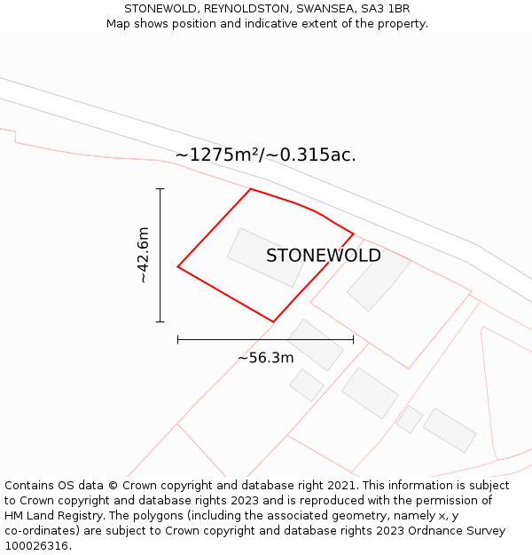 STONEWOLD, REYNOLDSTON, SWANSEA, SA3 1BR: Plot and title map