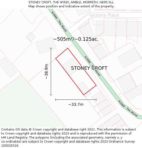 STONEY CROFT, THE WYND, AMBLE, MORPETH, NE65 0LL: Plot and title map