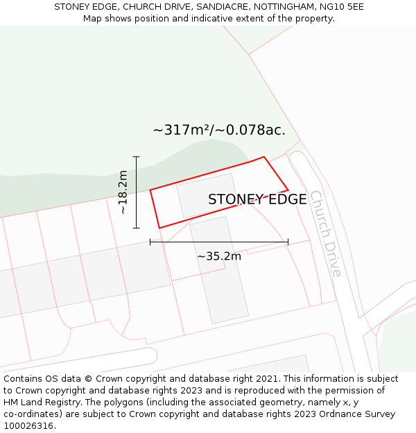 STONEY EDGE, CHURCH DRIVE, SANDIACRE, NOTTINGHAM, NG10 5EE: Plot and title map