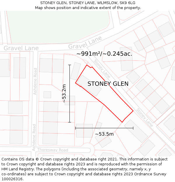 STONEY GLEN, STONEY LANE, WILMSLOW, SK9 6LG: Plot and title map