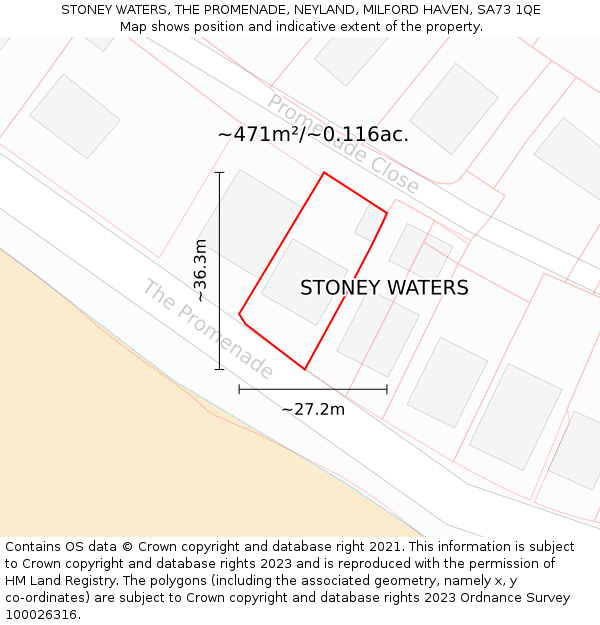 STONEY WATERS, THE PROMENADE, NEYLAND, MILFORD HAVEN, SA73 1QE: Plot and title map