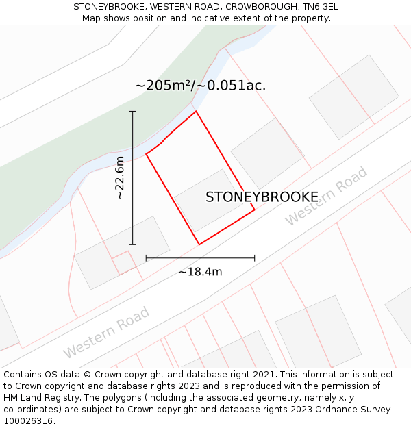 STONEYBROOKE, WESTERN ROAD, CROWBOROUGH, TN6 3EL: Plot and title map