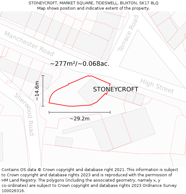 STONEYCROFT, MARKET SQUARE, TIDESWELL, BUXTON, SK17 8LQ: Plot and title map