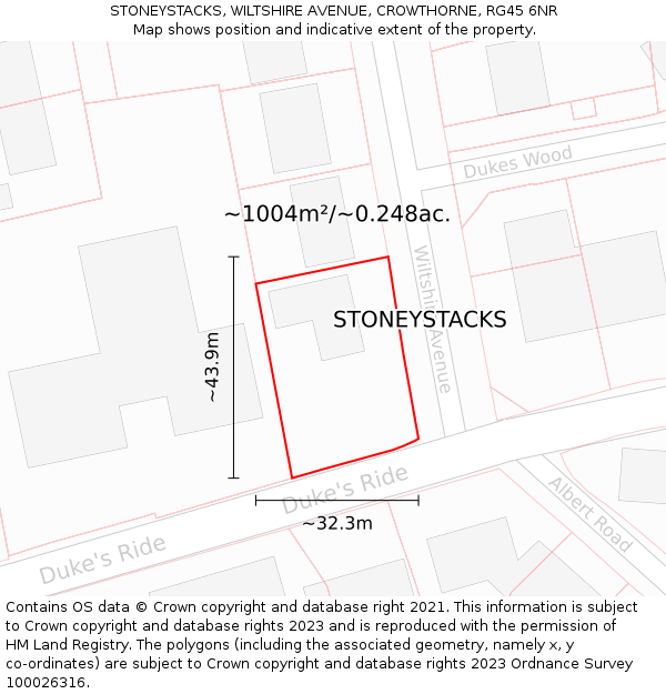 STONEYSTACKS, WILTSHIRE AVENUE, CROWTHORNE, RG45 6NR: Plot and title map