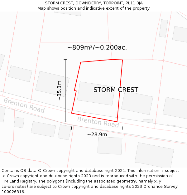 STORM CREST, DOWNDERRY, TORPOINT, PL11 3JA: Plot and title map