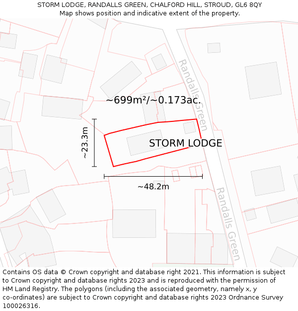 STORM LODGE, RANDALLS GREEN, CHALFORD HILL, STROUD, GL6 8QY: Plot and title map