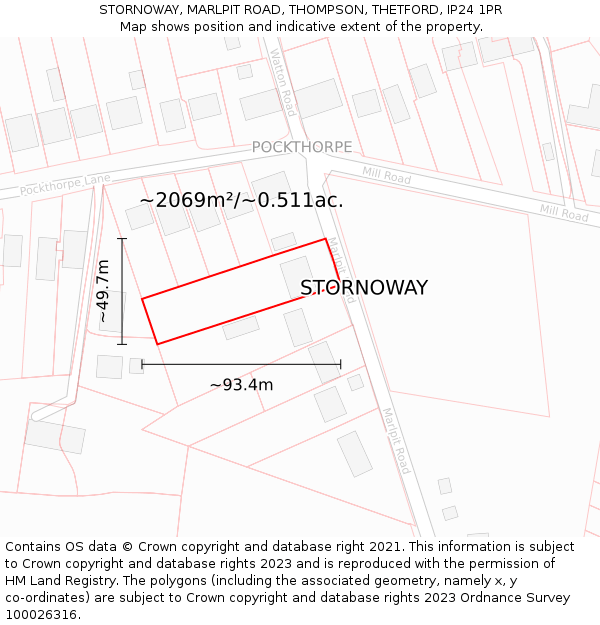 STORNOWAY, MARLPIT ROAD, THOMPSON, THETFORD, IP24 1PR: Plot and title map