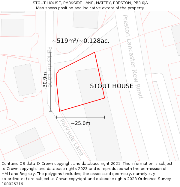 STOUT HOUSE, PARKSIDE LANE, NATEBY, PRESTON, PR3 0JA: Plot and title map