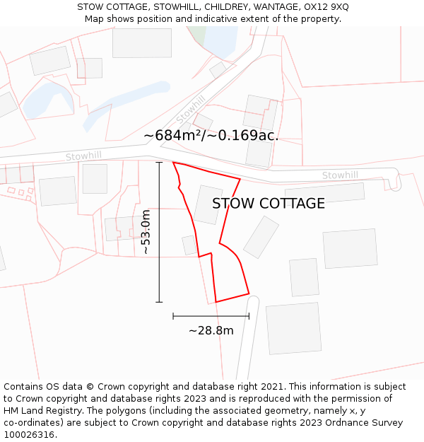 STOW COTTAGE, STOWHILL, CHILDREY, WANTAGE, OX12 9XQ: Plot and title map