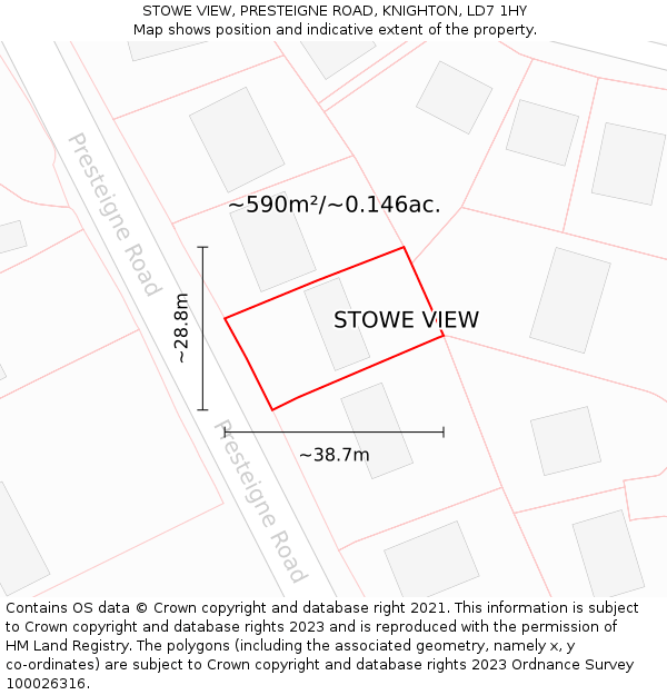 STOWE VIEW, PRESTEIGNE ROAD, KNIGHTON, LD7 1HY: Plot and title map