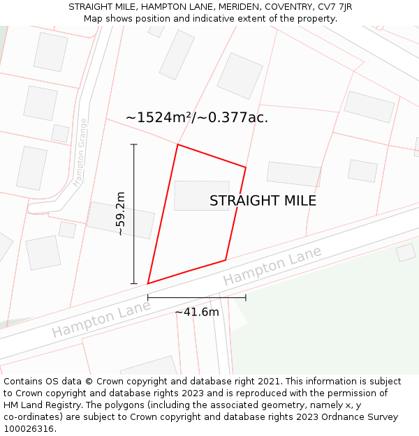 STRAIGHT MILE, HAMPTON LANE, MERIDEN, COVENTRY, CV7 7JR: Plot and title map