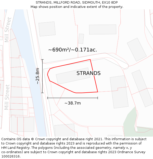 STRANDS, MILLFORD ROAD, SIDMOUTH, EX10 8DP: Plot and title map