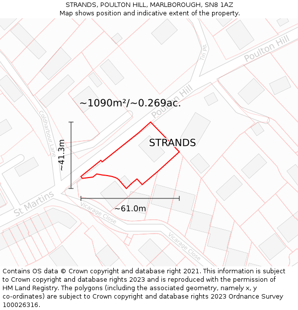 STRANDS, POULTON HILL, MARLBOROUGH, SN8 1AZ: Plot and title map