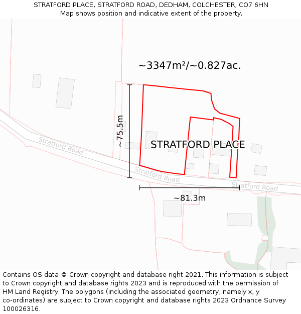 STRATFORD PLACE, STRATFORD ROAD, DEDHAM, COLCHESTER, CO7 6HN: Plot and title map