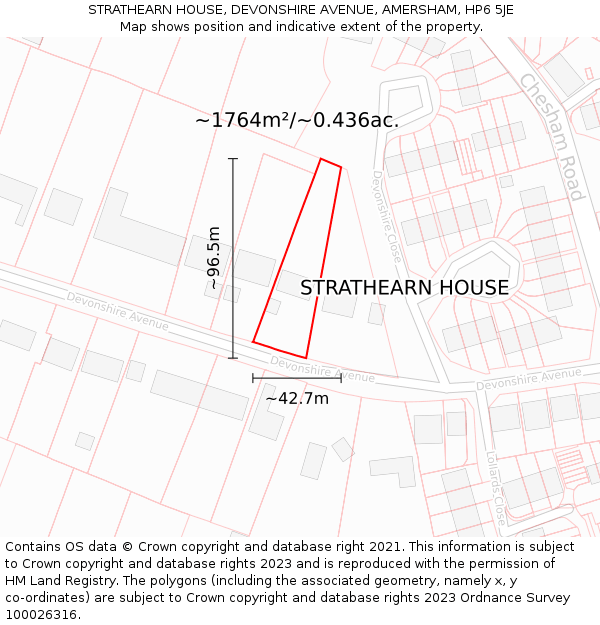 STRATHEARN HOUSE, DEVONSHIRE AVENUE, AMERSHAM, HP6 5JE: Plot and title map