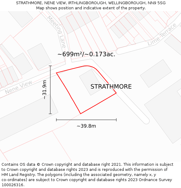 STRATHMORE, NENE VIEW, IRTHLINGBOROUGH, WELLINGBOROUGH, NN9 5SG: Plot and title map