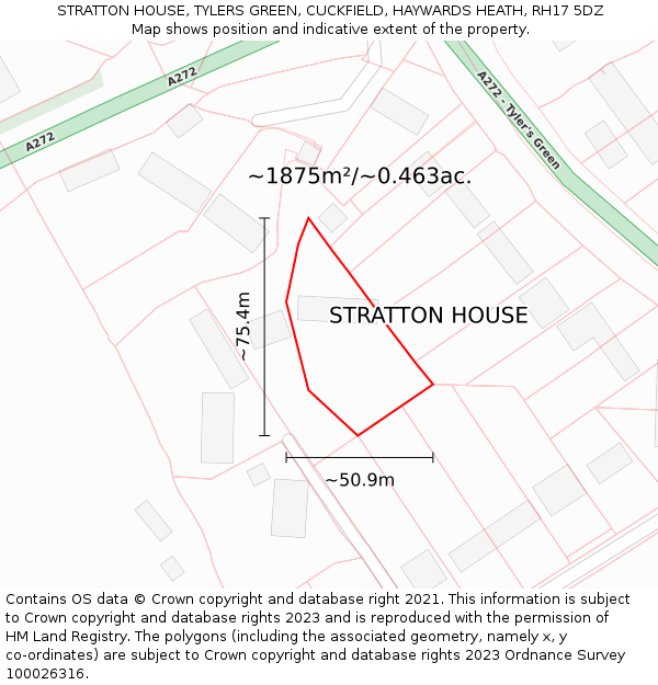 STRATTON HOUSE, TYLERS GREEN, CUCKFIELD, HAYWARDS HEATH, RH17 5DZ: Plot and title map