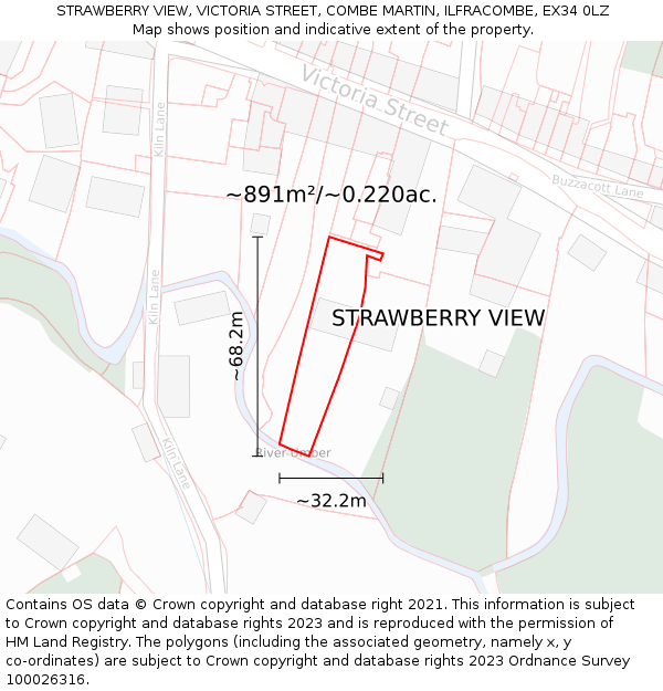 STRAWBERRY VIEW, VICTORIA STREET, COMBE MARTIN, ILFRACOMBE, EX34 0LZ: Plot and title map