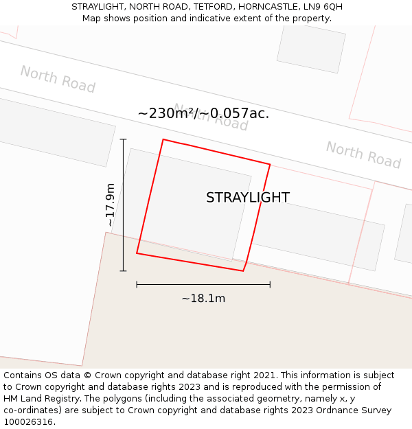 STRAYLIGHT, NORTH ROAD, TETFORD, HORNCASTLE, LN9 6QH: Plot and title map