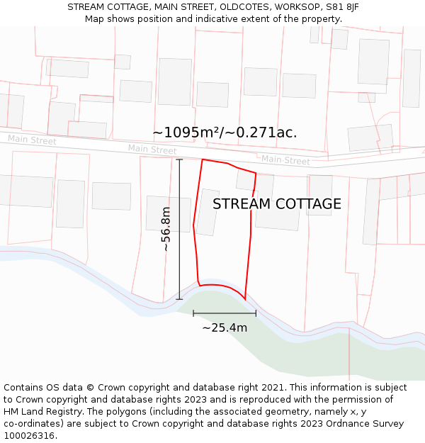 STREAM COTTAGE, MAIN STREET, OLDCOTES, WORKSOP, S81 8JF: Plot and title map