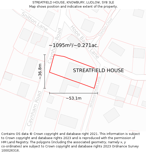 STREATFIELD HOUSE, KNOWBURY, LUDLOW, SY8 3LE: Plot and title map